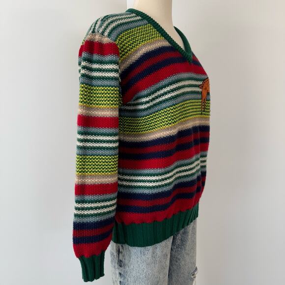 Gucci Striped V-Neck Deer Sweater Pullover Wool Alpaca Blend | Men's L - Picture 6 of 12